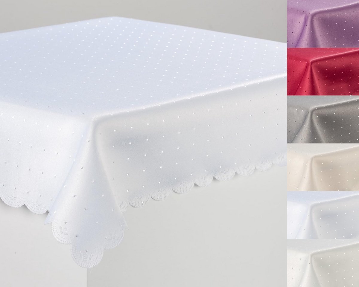 Luxe Damast Tafelkleed Wit 130x220 - Stevige Gastronomie Kwaliteit met Stippen