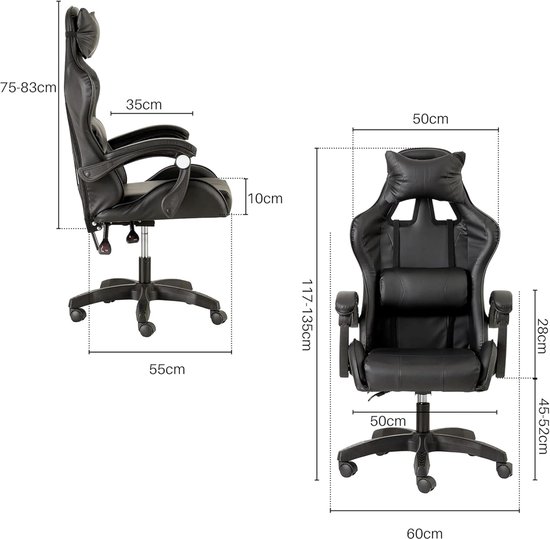 Ergonomische Gamingstoel met Hoofdsteun en Verstelbare Rugleuning — afbeelding 2