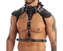 Heren Bondage Harnas - PU Leder - BDSM - Borst - Choker - Torso - Zwart