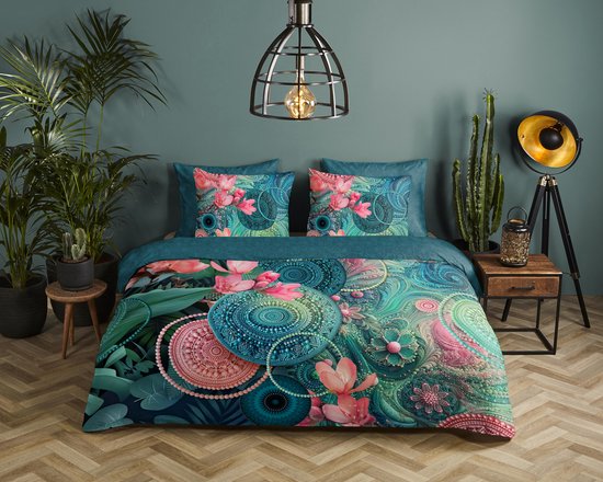 HIP dekbedovertrek mandala�s en bloemen - Lits jumeaux 240x200/220 cm - Petrol - 100% Katoen satijn van Merkloos — afbeelding 2
