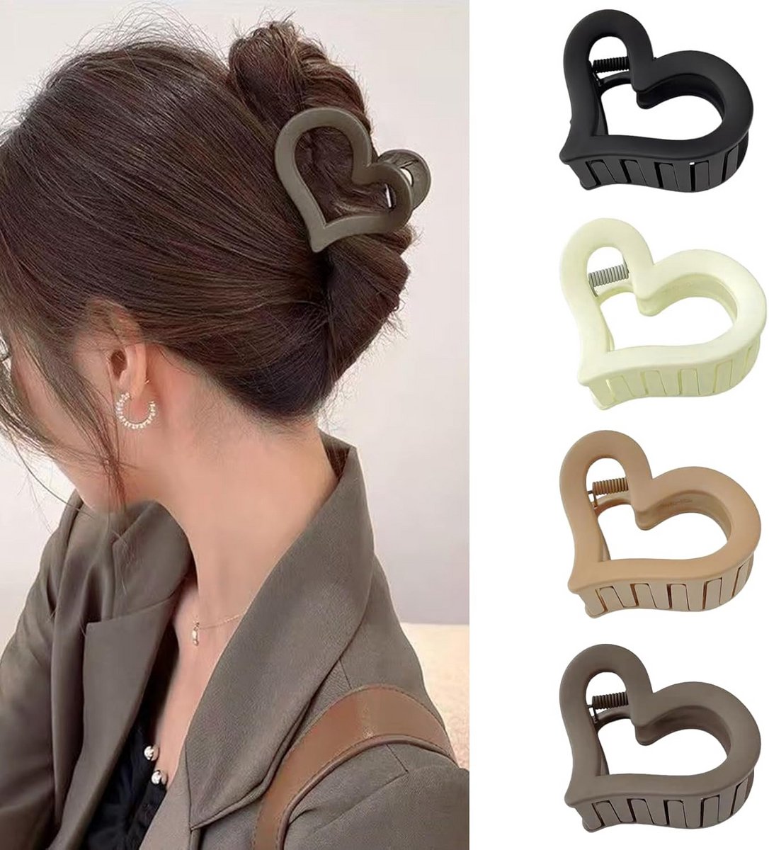Haaraccessoires Set van 4 - Hart Haarspelden en Middelgrote Haarclips voor Dik Haar