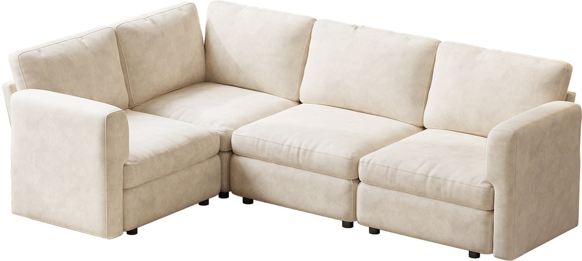 Guyii CloudComfort Hoekbank 3-Zits Bank 245 cm – Crème L-vormige Bank – Wolkzacht Zitcomfort met Traagschuim, 4-zits Modulaire Sofa