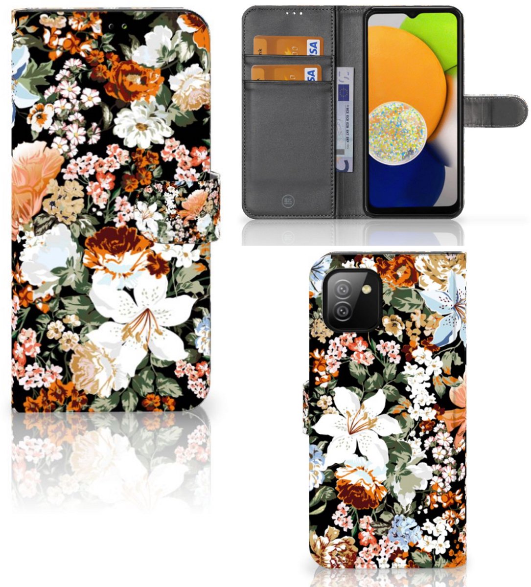 Book Case voor Hoesje voor Samsung Galaxy A03 Dark Flowers