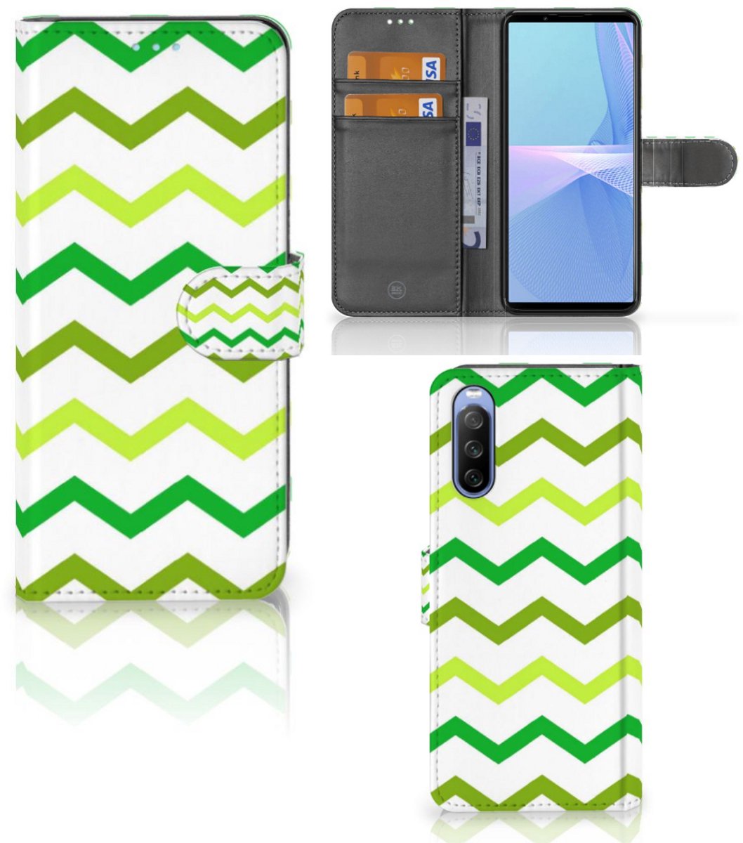 Sony Xperia 10 III Telefoon Hoesje Zigzag Groen