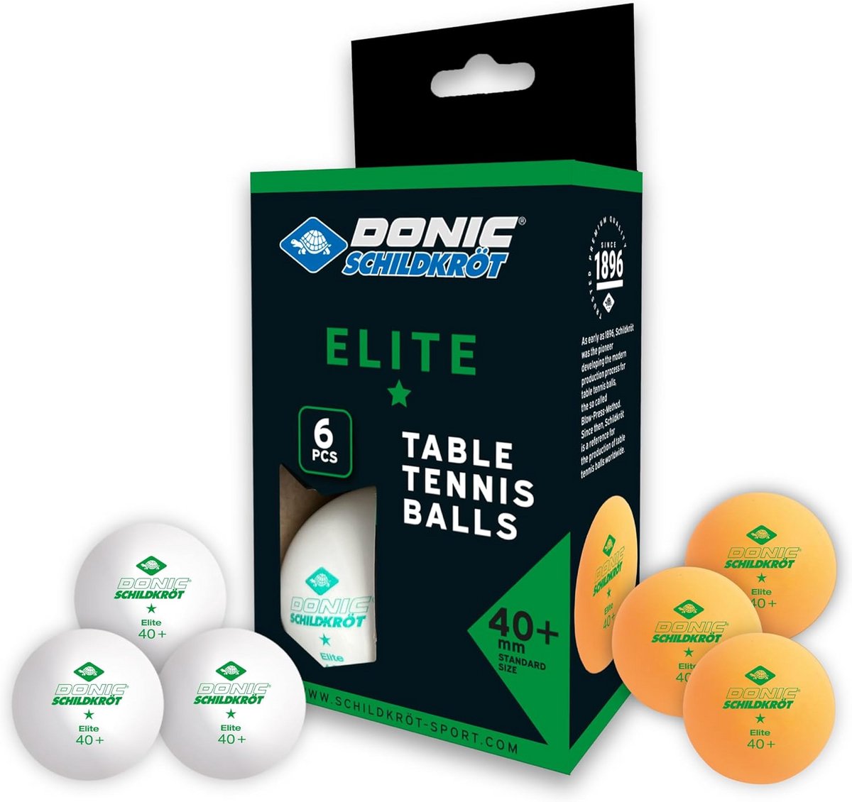 Tafeltennisballen 1-ster Elite, Poly 40+, 6 stuks in blister, wit en oranje
