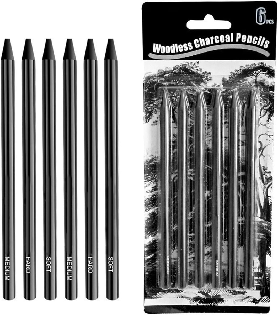 Houtskool en Tekenstiften Set voor Beginners en Professionals - 6 Stuks