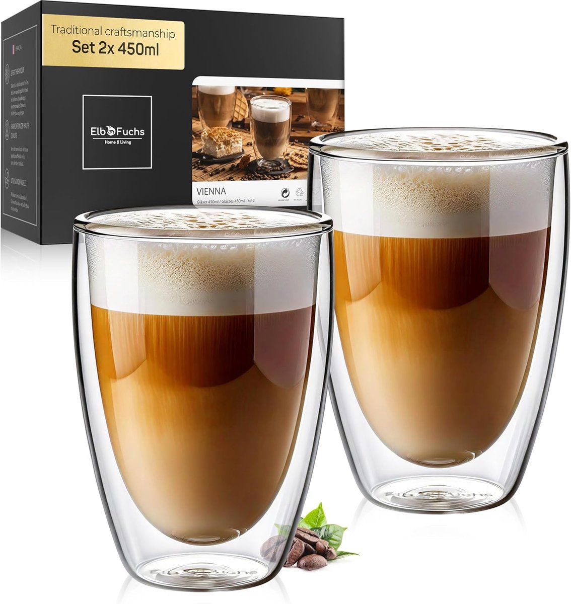 Dubbelwandige thermoglazen set voor latte macchiato - 2 x 450 ml
