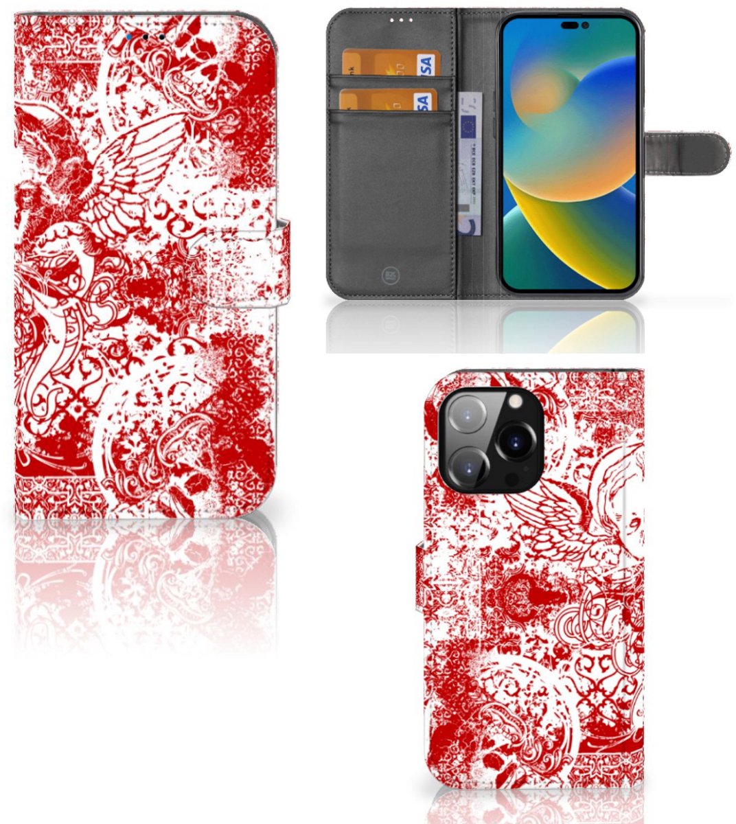 Telefoonhoesje met Naam iPhone 14 Pro Max Angel Skull Rood