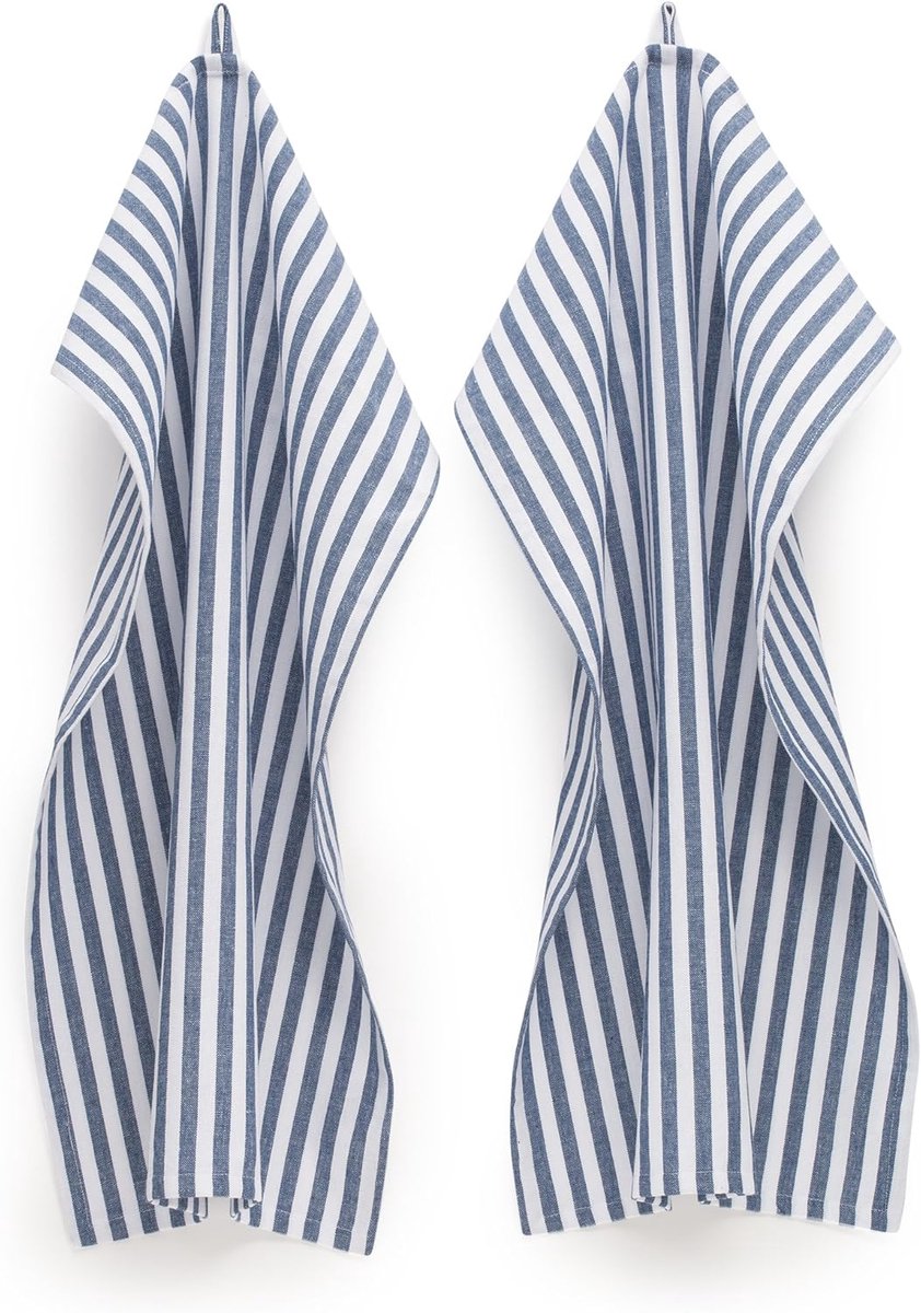 Theedoeken 4-pack Donkerblauw/Wit Gestreept - 100% Katoen Keukendoeken