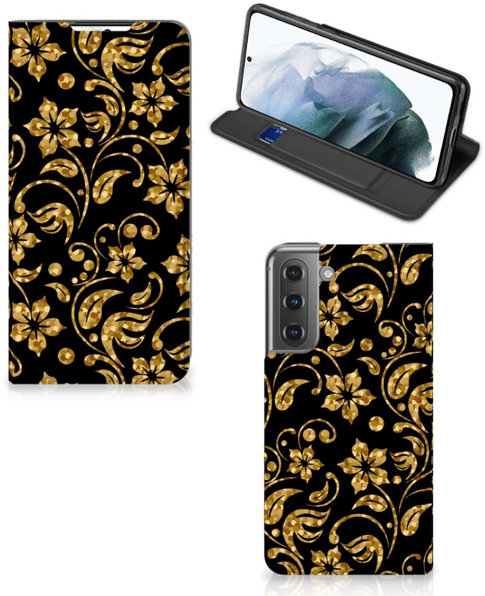 Samsung Galaxy S21 FE Smart Cover Gouden Bloemen