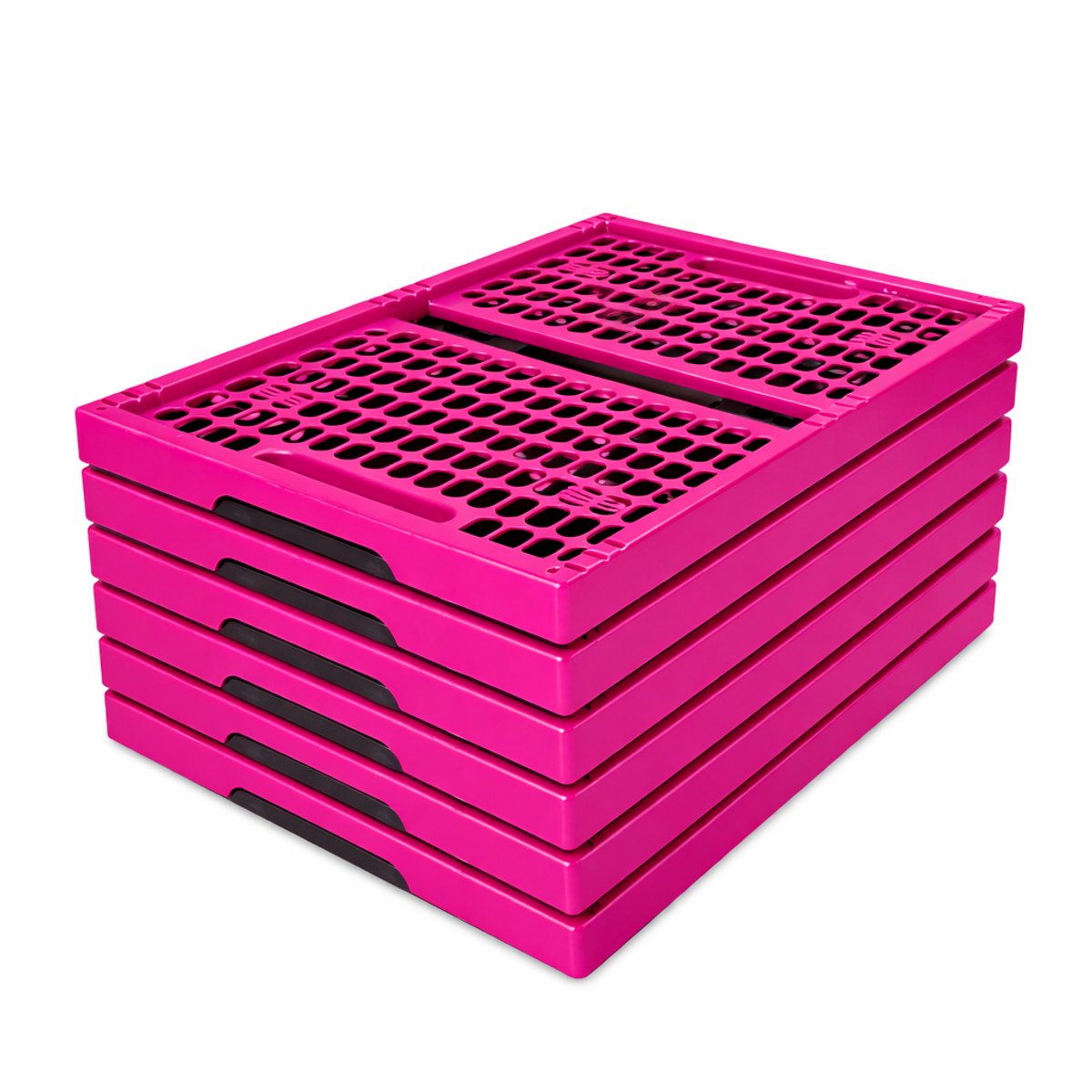 Vouwkratten – Vouwkrat – Boodschappenkrat – Inklapbaar – Stapelbaar – Set van 6 stuks - 32 Liter – Zwart/Roze