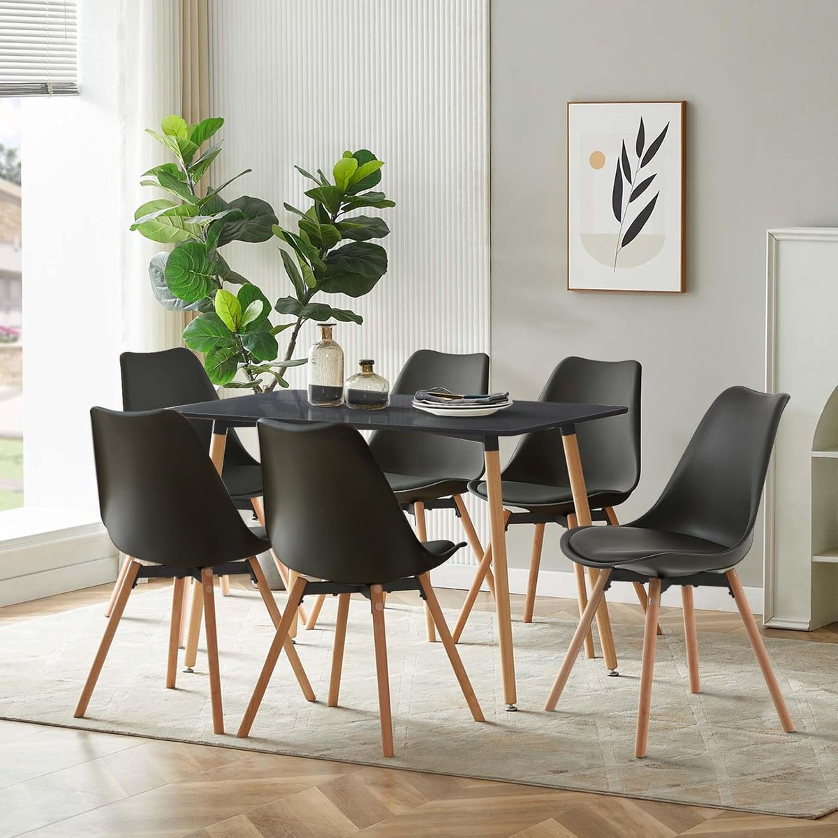 Rechthoekige Eettafel met 6 Stoelen Set voor Keuken en Eetkamer