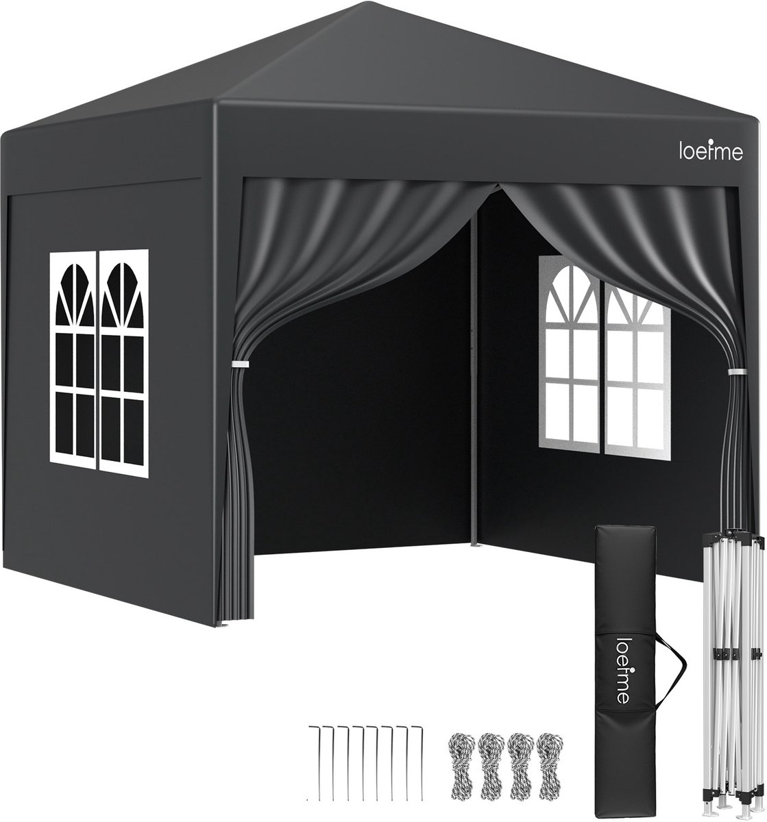 LOEFME Partytent Opvouwbaar - Paviljoen - Easy Up - 2.5x2.5m - Waterdicht - Paviljoen Met Zijwanden - Incl. Draagtas - grijs