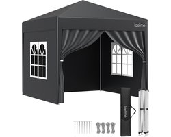 LOEFME Partytent Opvouwbaar - Paviljoen - Easy Up - 2.5x2.5m - Waterdicht - Paviljoen Met Zijwanden - Incl. Draagtas - grijs