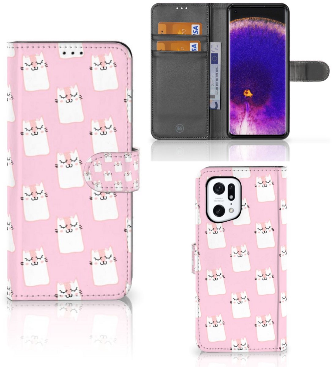 Book Case voor OPPO Find X5 Pro Telefoonhoesje met Pasjes Sleeping Cats