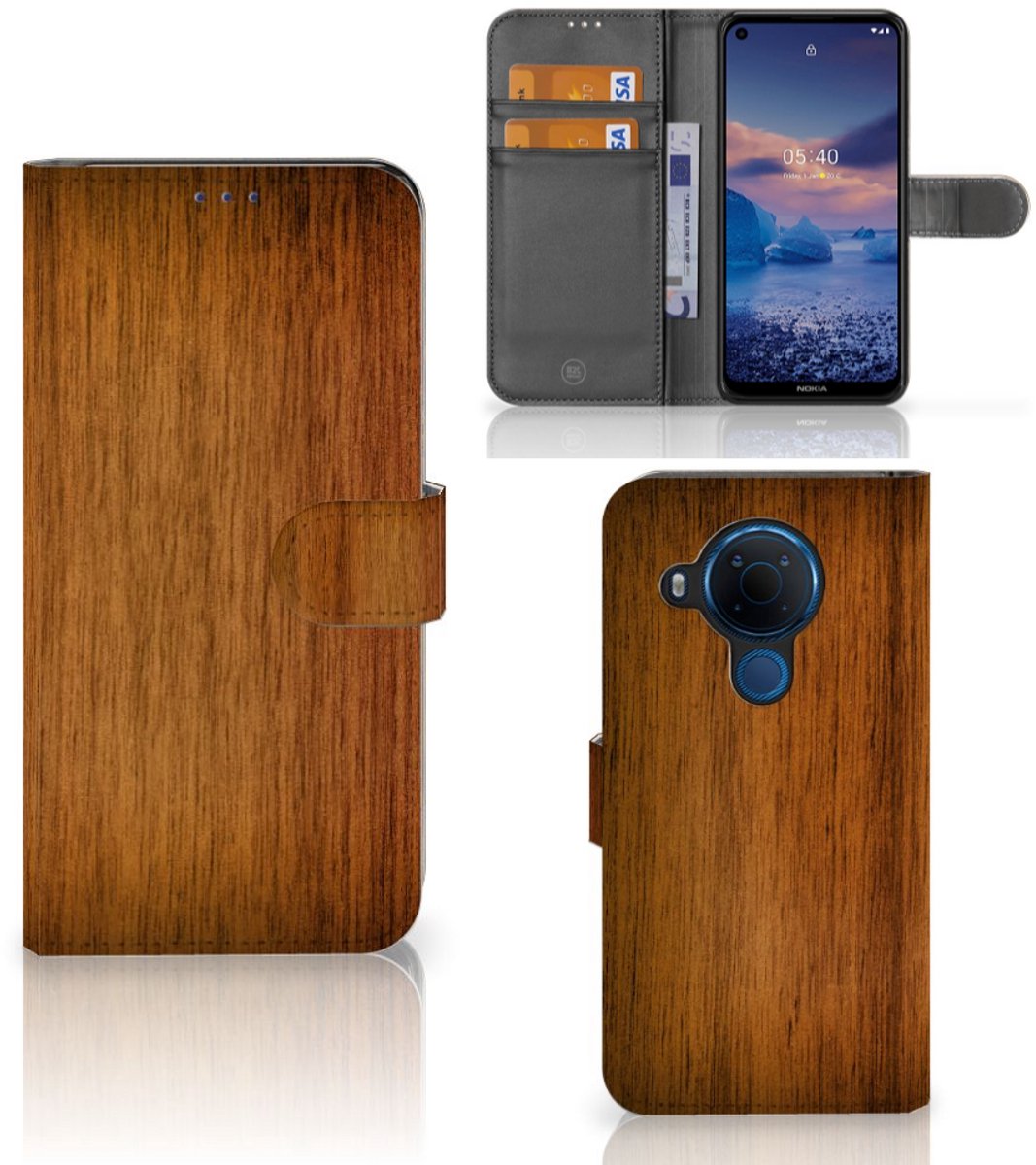 Nokia 5.4 Book Style Case Donker Hout