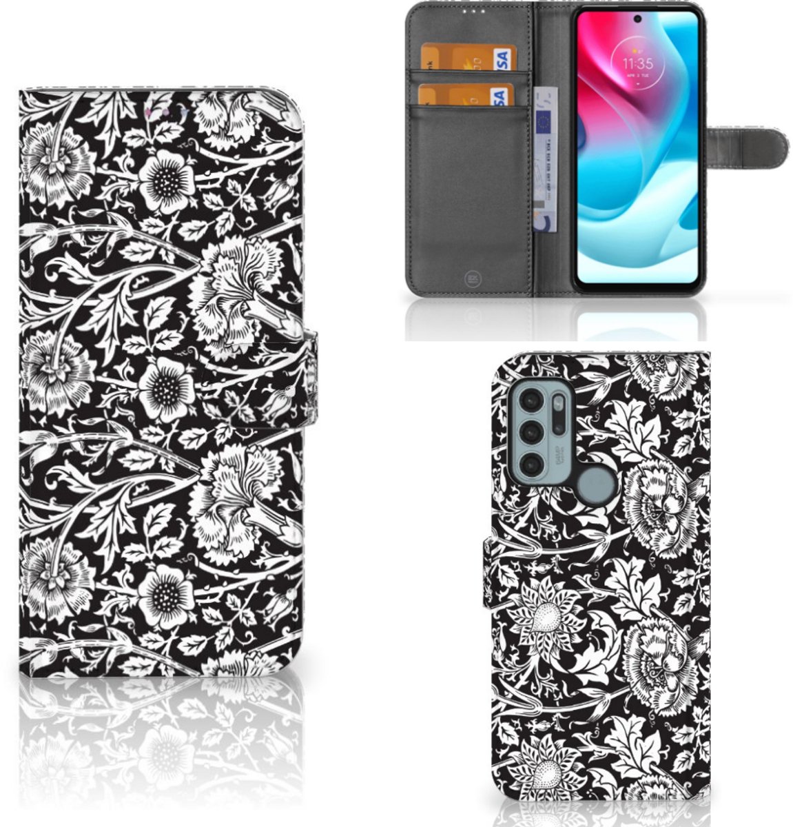 Motorola Moto G60s Hoesje Black Flowers