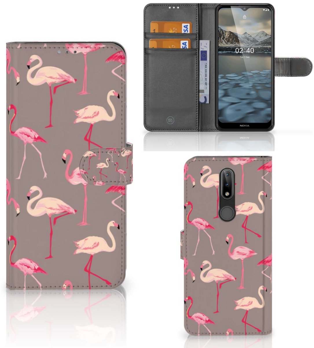 Nokia 2.4 Telefoonhoesje met Pasjes Flamingo