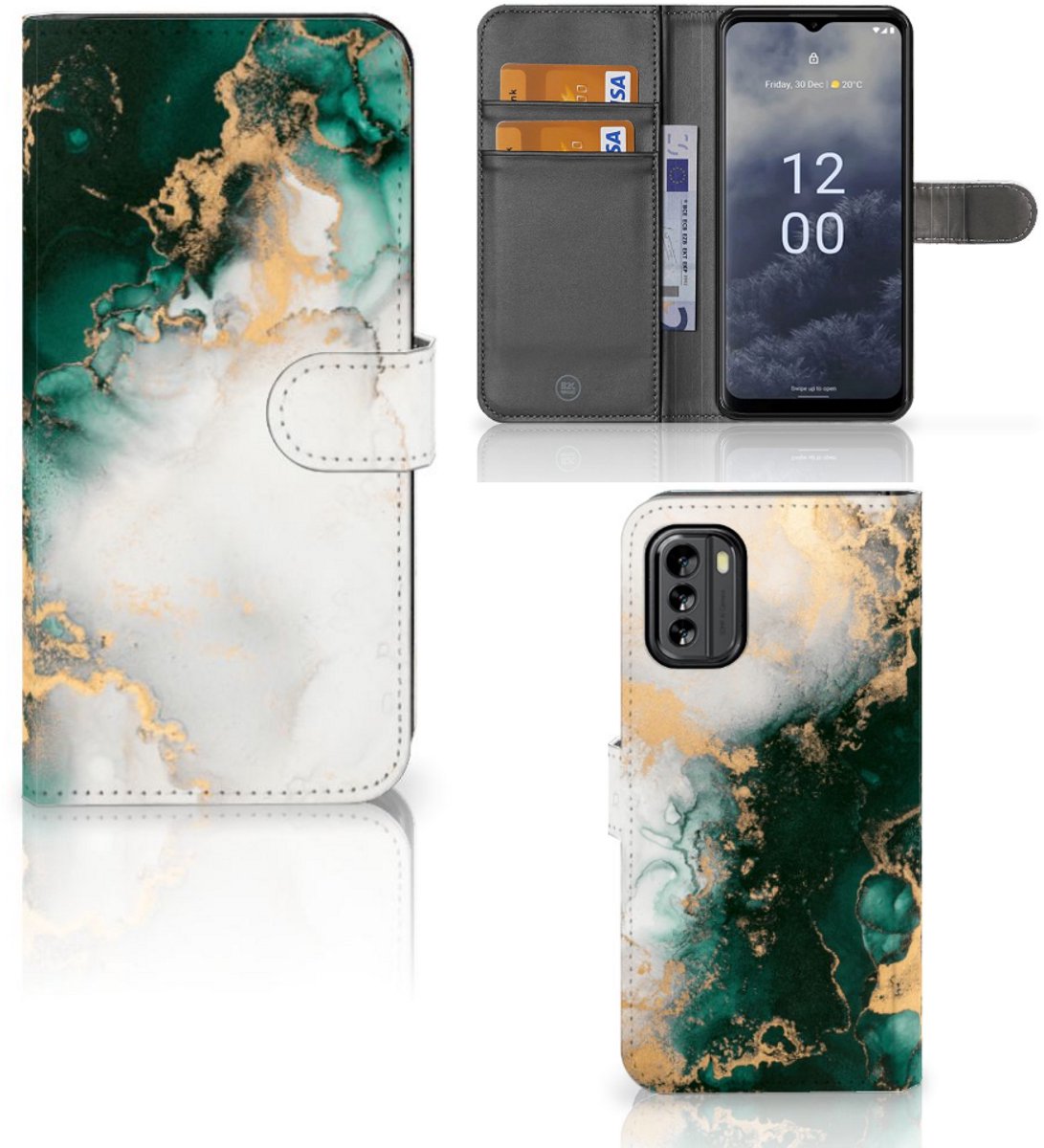 Bookcase voor Nokia G60 Marmer Groen