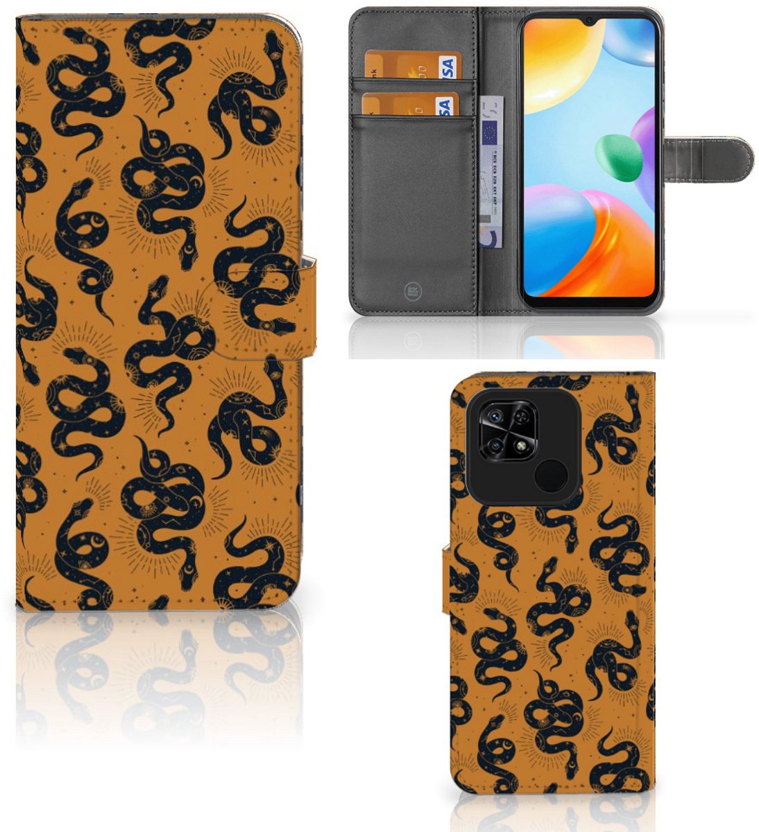 Telefoonhoesje met Pasjes voor Xiaomi Redmi 10C Snakes