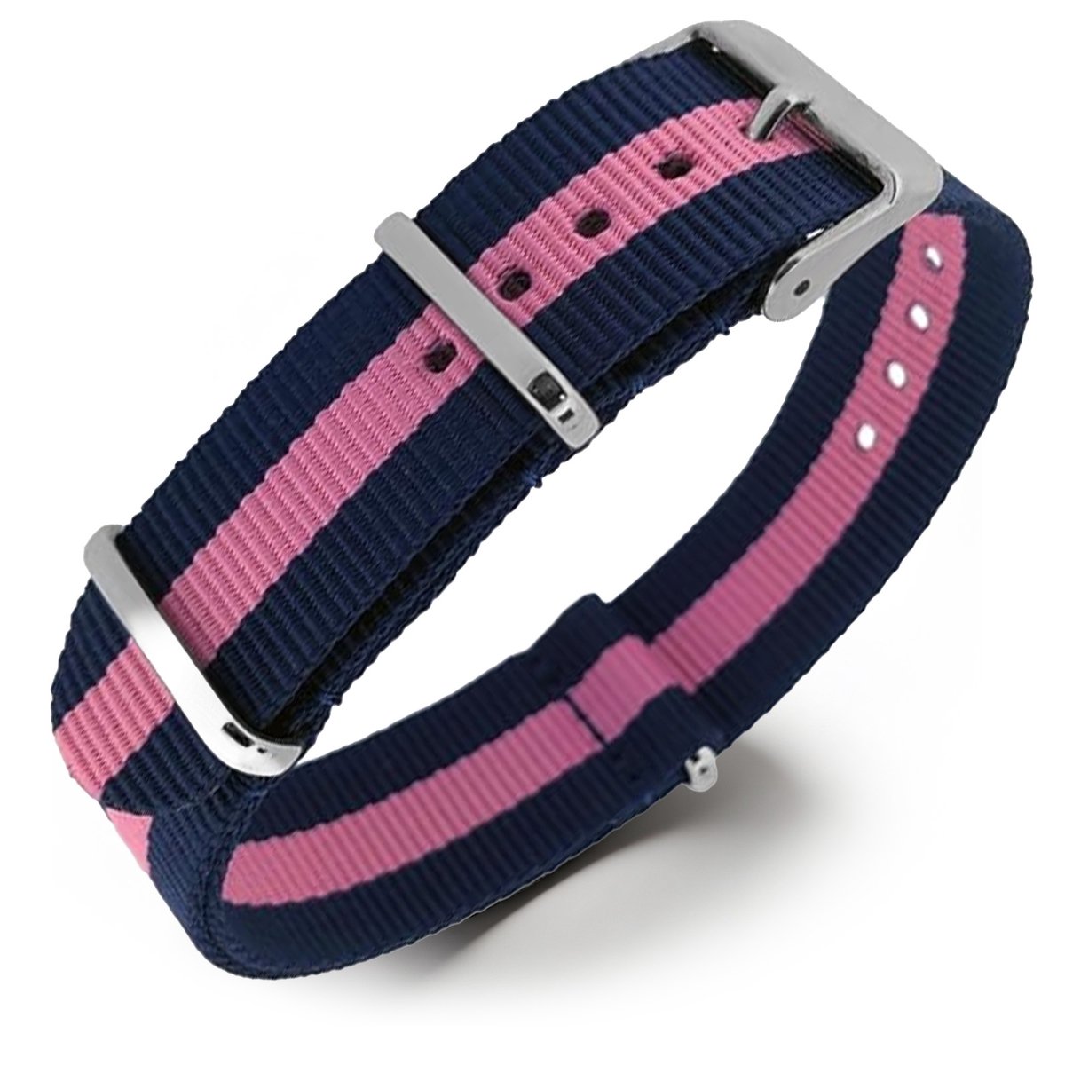 NATO Horlogeband G10 Military Nylon Strap - Regimental Blauw Roze 16mm