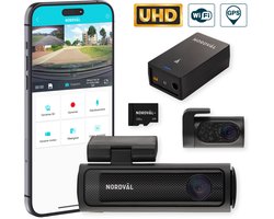 Nordväl DC202-2CH Dashcam – Incl. 256GB SD Kaart & BP125 Battery Pack – 4K Ultra HD voor en 2K QHD achter – Wifi – GPS – Parkeermodus – Dashcam voor auto – Auto Camera