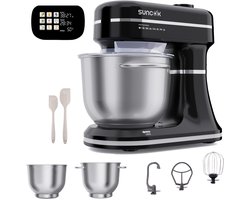 SUNCOK Keukenmixer, met twee roestvrijstalen mengkommen: 4,5 l en 5,5 l. Krachtige motor van 1500 W, geluidsniveau 59 dB. Blender, geschikt voor bakken en deeg kneden.