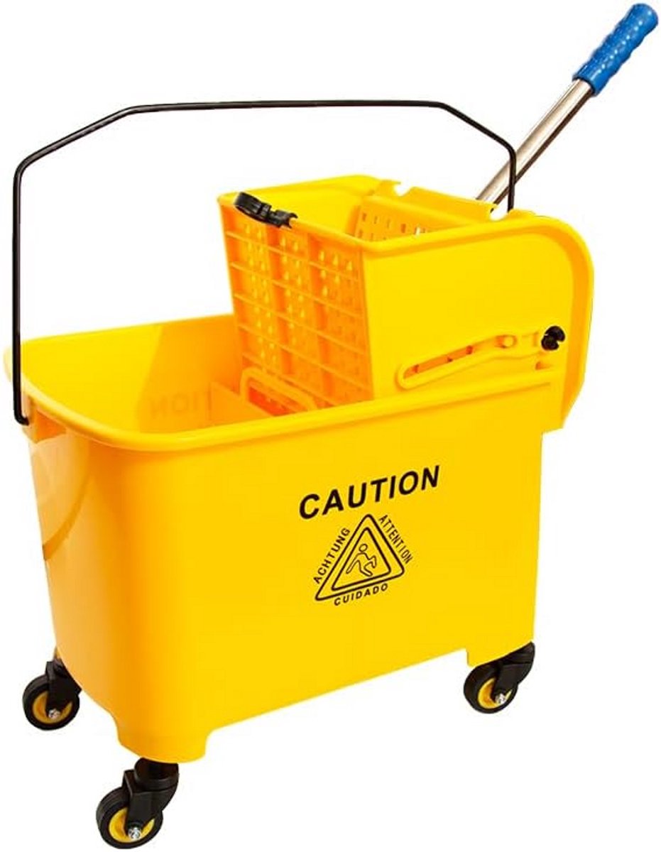 Wringer Trolley met 4 Wielen - Gele Emmer voor Dweilknijpen | Veilig en Effectief voor Commercieel Gebruik