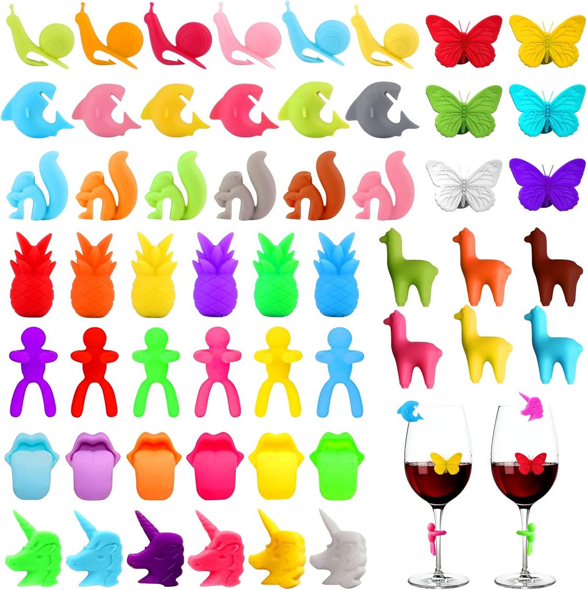 54 Stuks Siliconen Wijnglas Markers Set Herbruikbaar voor Feestjes