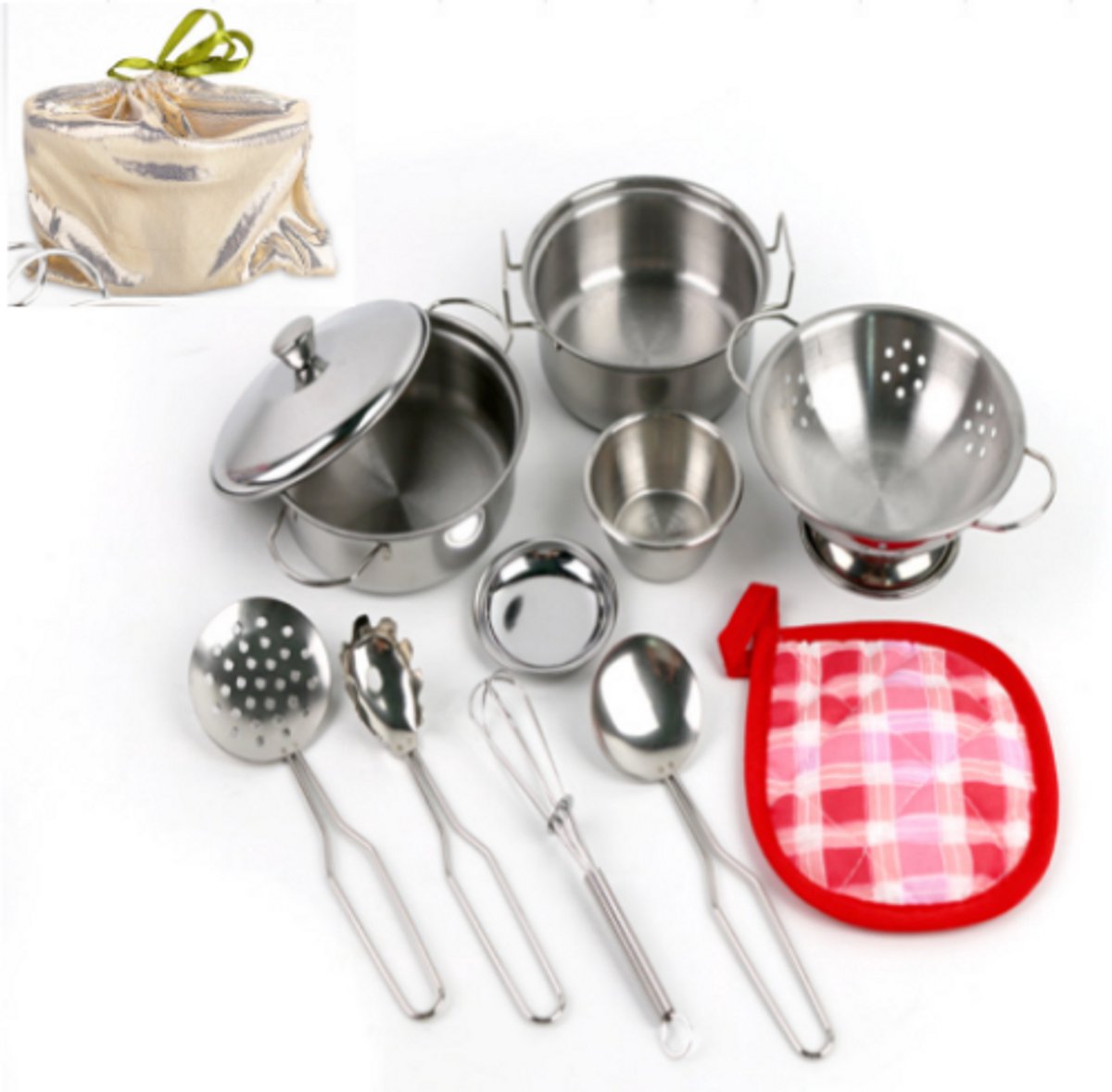 Mini Keuken Voedsel Koken Accessoires, Roestvrij Staal Simulatie Kookgerei Set Speelgoed Montessori Keuken, Kinder Potten En Pannen Set, Potten En Pannen Speelgoed (Klein)