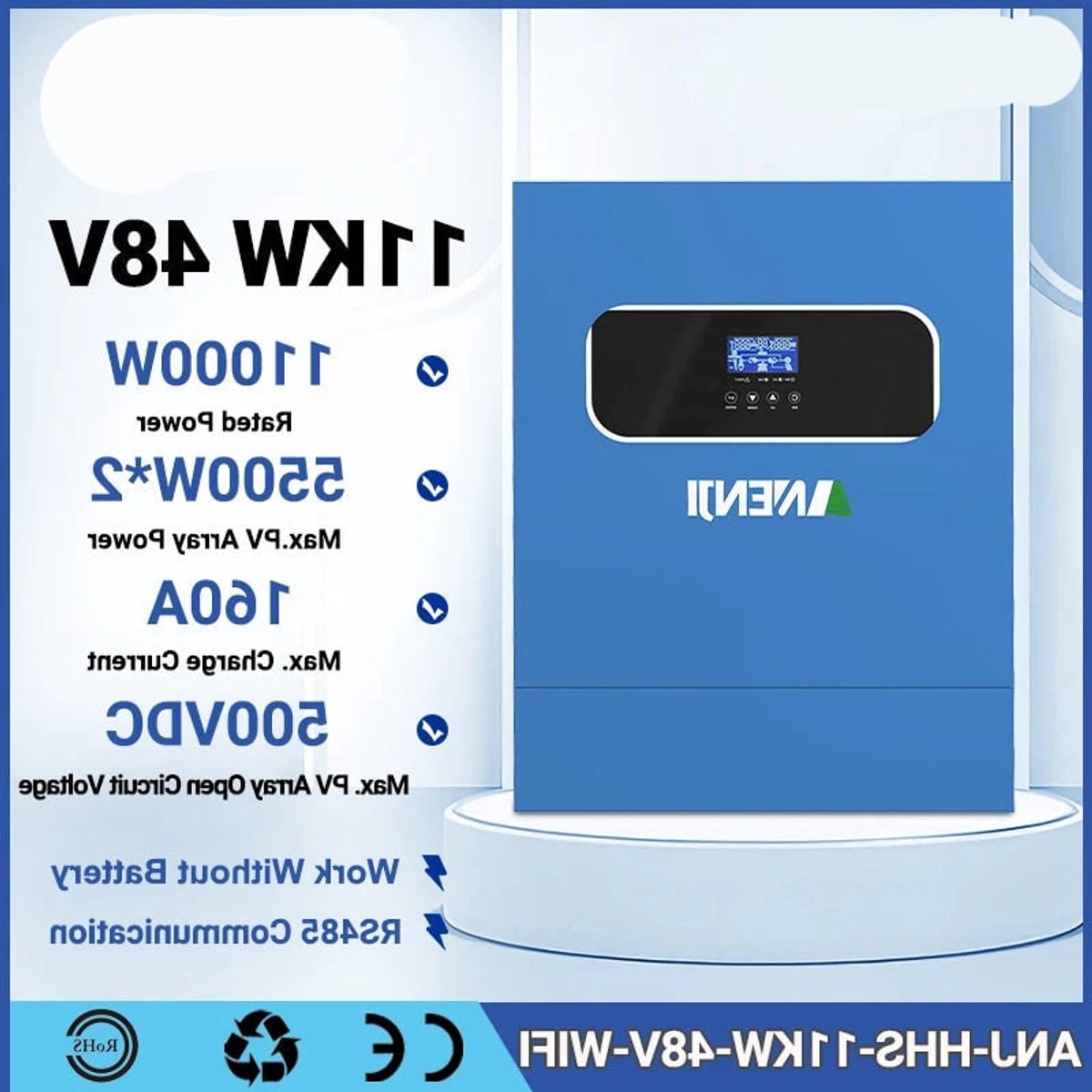 Hybride Solar Inverter – Zonnepaneel Omvormer – Energieopslag Converter – Thuis Energiebeheer – 11 kW 48V 220-240V – Ingebouwde MPPT 160A – Wifi Monitoring