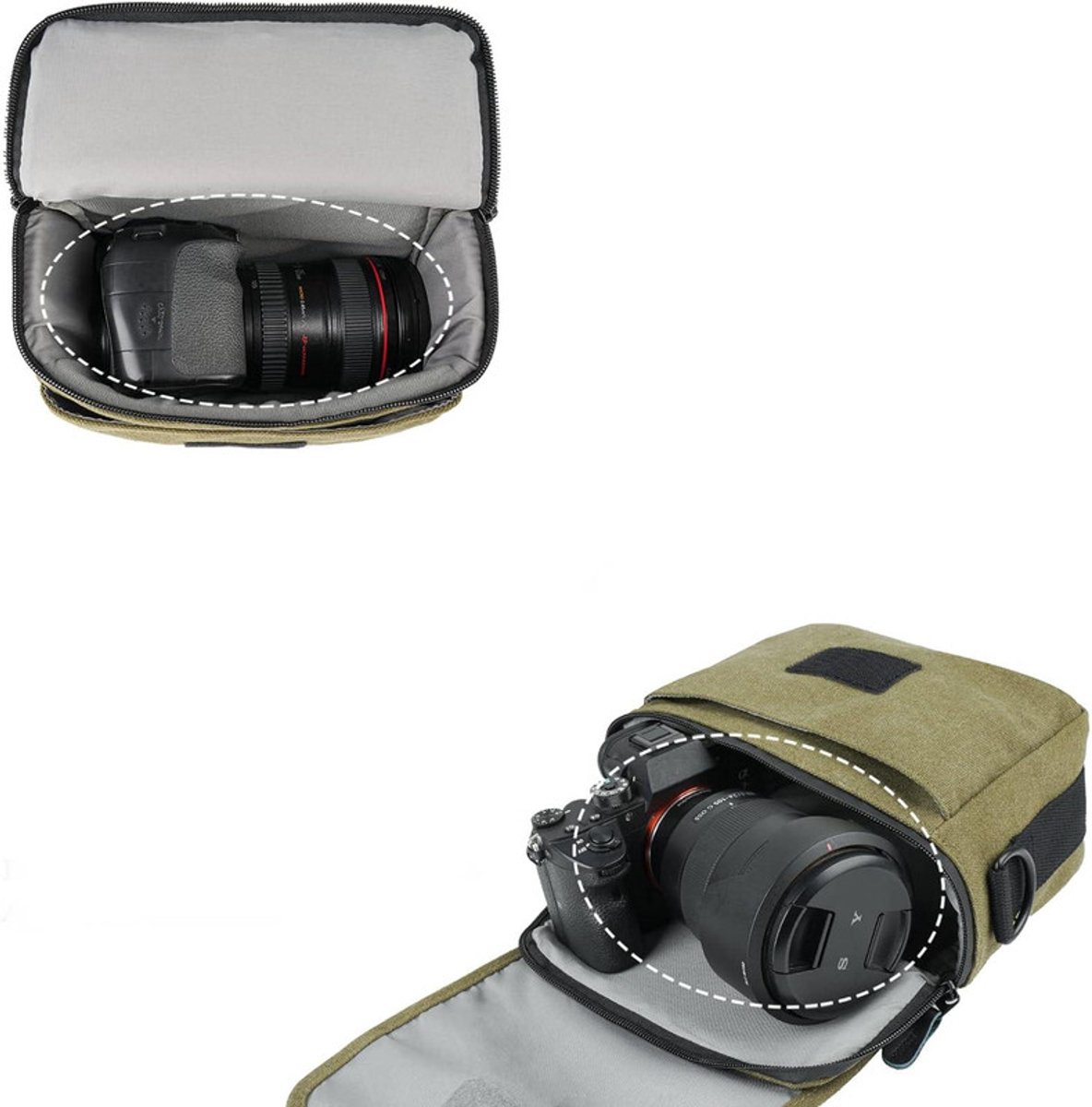 Cameratassen Compact Schoudertassen Waterdicht Khaki thumbnail 4