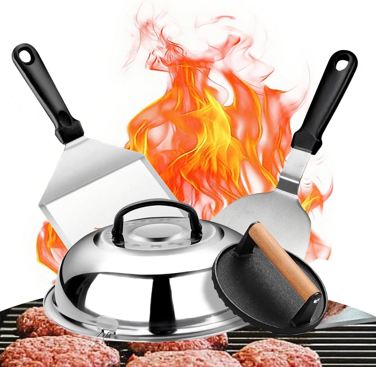 BBQ Burgerset met Hamburgerpers en Roestvrijstalen Grillaccessoires