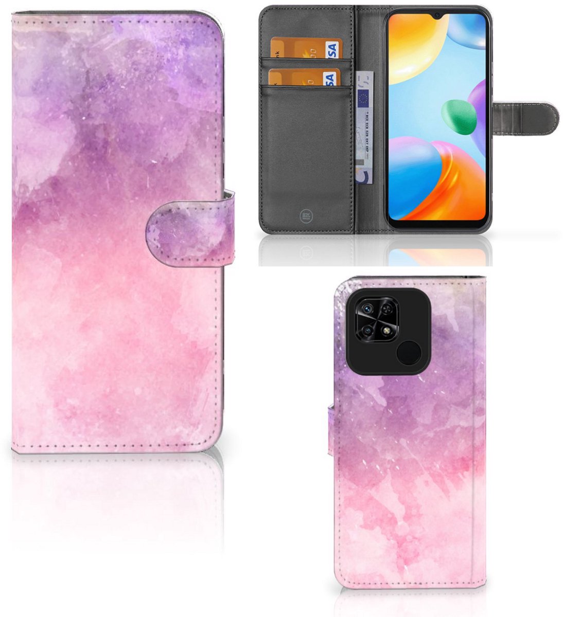 Book Case voor Hoesje Xiaomi Redmi 10C Pink Purple Paint
