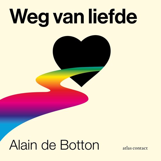 Boek "Weg van liefde" met een zwarte hart en een regenboogkleurige weg die erin verdwijnt.