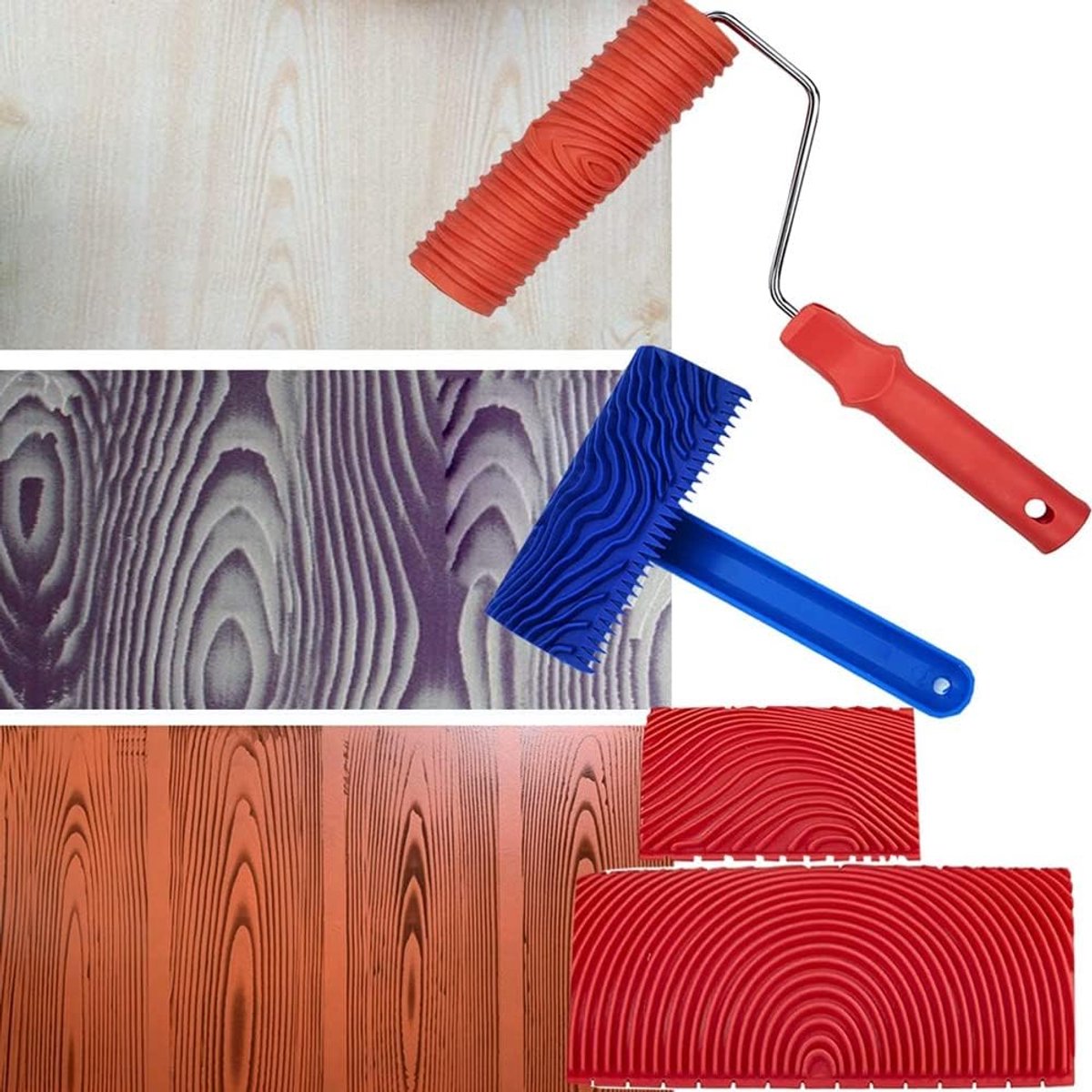 Houtnerf schildergereedschapsset - 4 delige rubberen set voor unieke houtnerf effecten