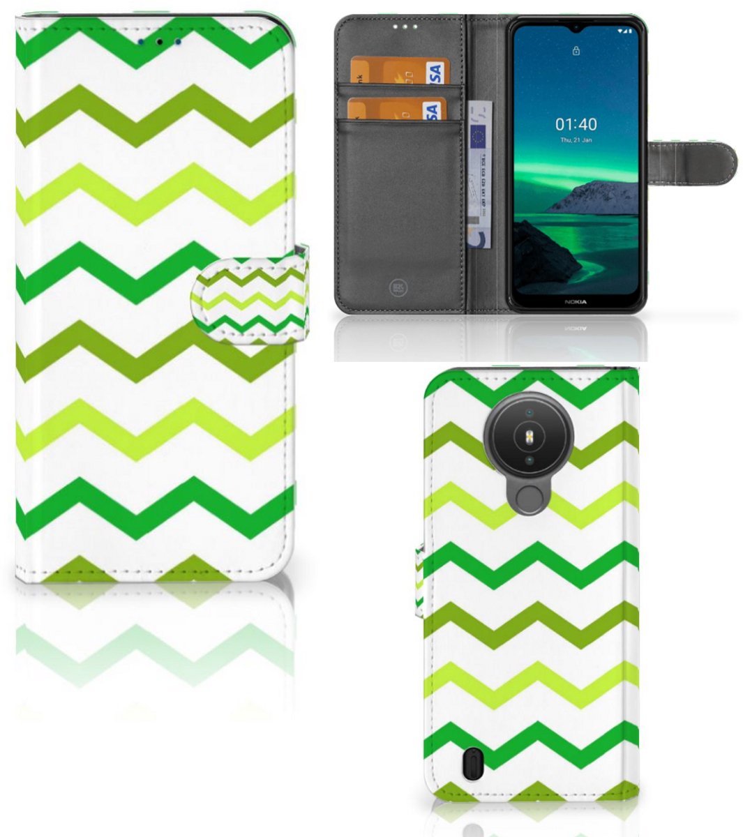 Nokia 1.4 Telefoon Hoesje Zigzag Groen