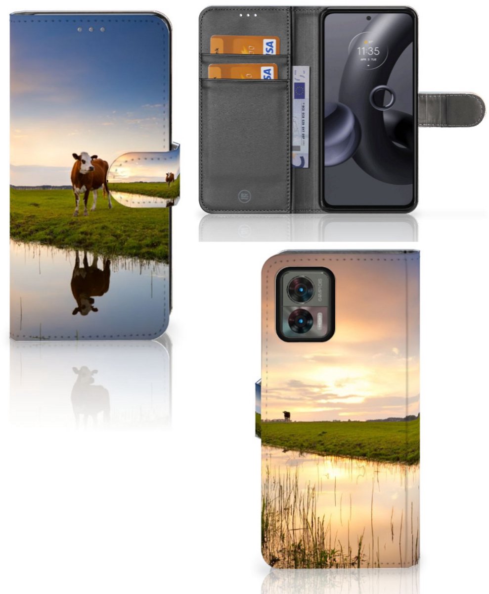 Motorola Edge 30 Neo Telefoonhoesje met Pasjes Koe