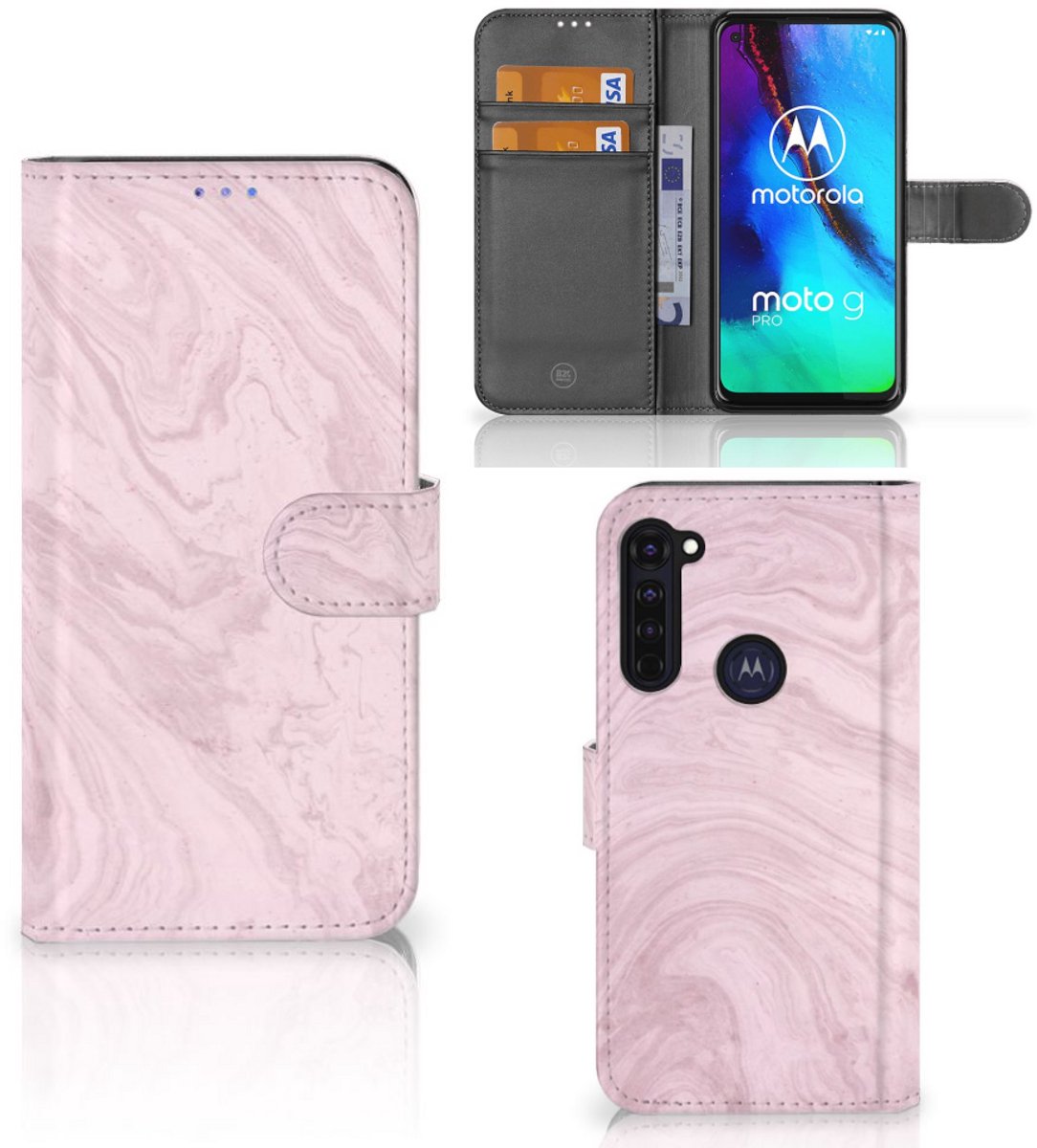 Motorola Moto G Pro Bookcase Marble Pink - Origineel Cadeau Vriendin