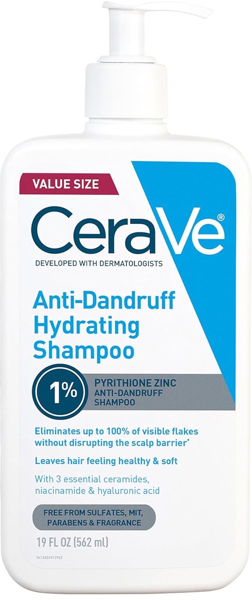 CeraVe Anti-Dandruff Hydrating Shampoo – 1% Pyrithione Zinc – Met Ceramiden, Niacinamide & Hyaluronzuur – Sulfaatvrij – 562 ml