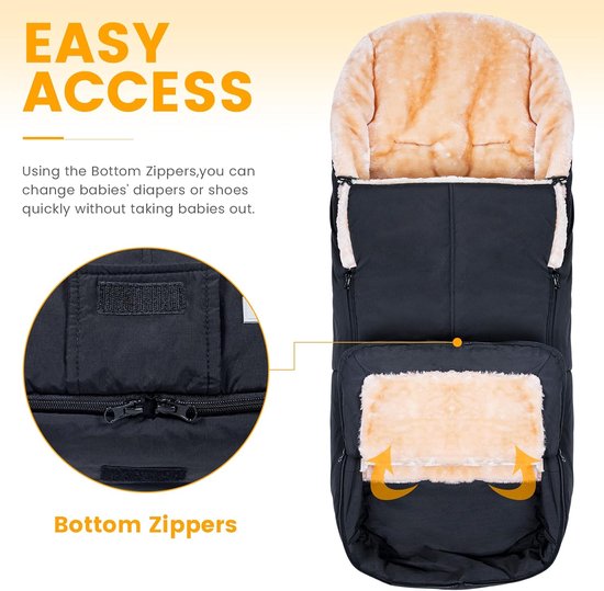 Winter Voetenzak voor Kinderwagen en Buggy met Warm Faux Schapenvacht Voering - Afneembaar en Machinewasbaar — afbeelding 3