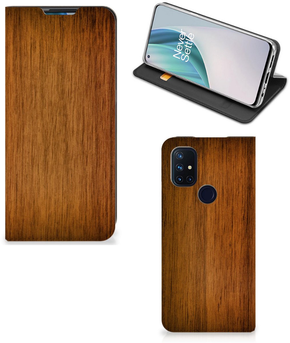 OnePlus Nord N10 5G Book Wallet Case Donker Hout