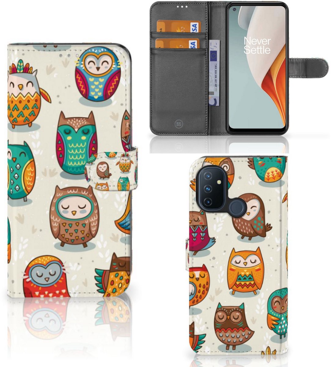 OnePlus Nord N100 Telefoonhoesje met Pasjes Vrolijke Uilen
