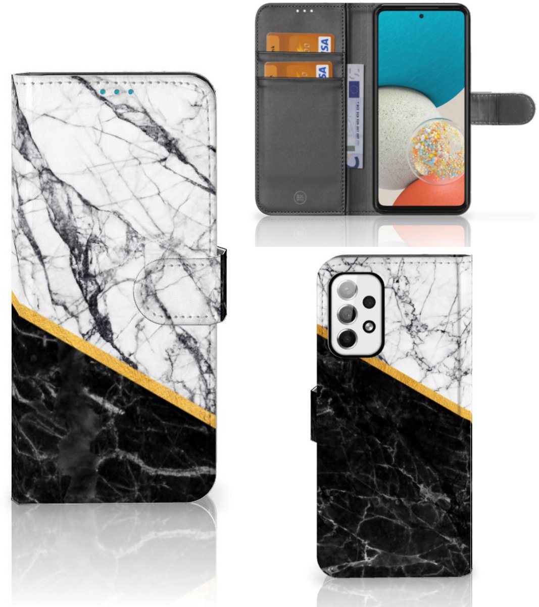 Samsung Galaxy A73 5G Bookcase Marmer Wit Zwart - Origineel Cadeau Man