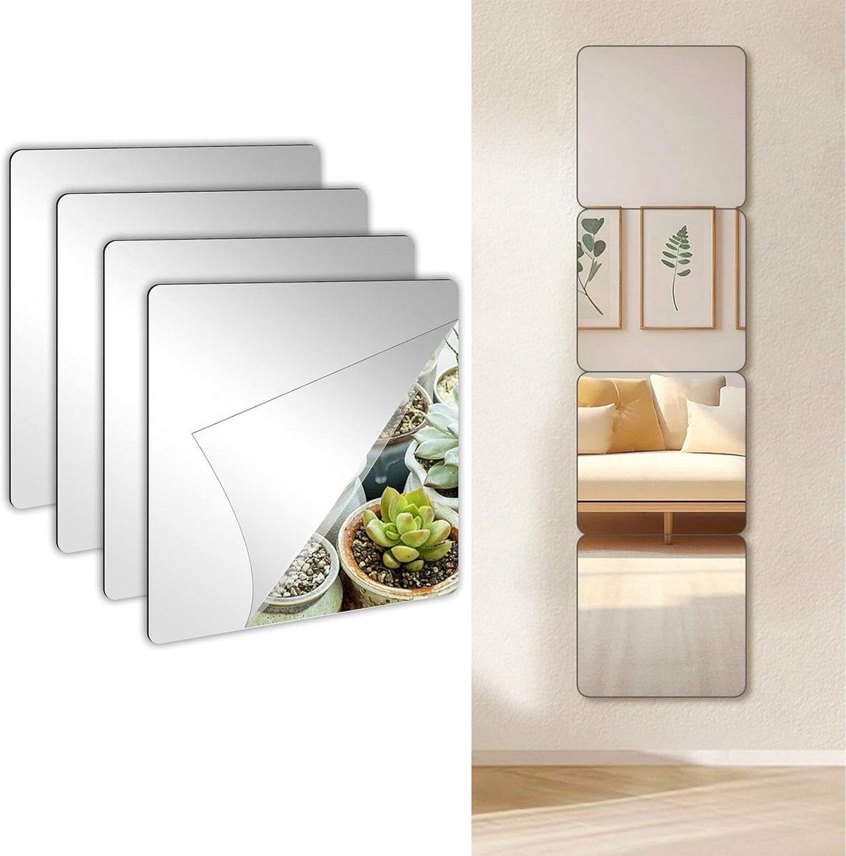 Muurspiegelstickers 20 x 20 cm - Flexibele Zelfklevende Spiegels voor Badkamer en Woonkamers
