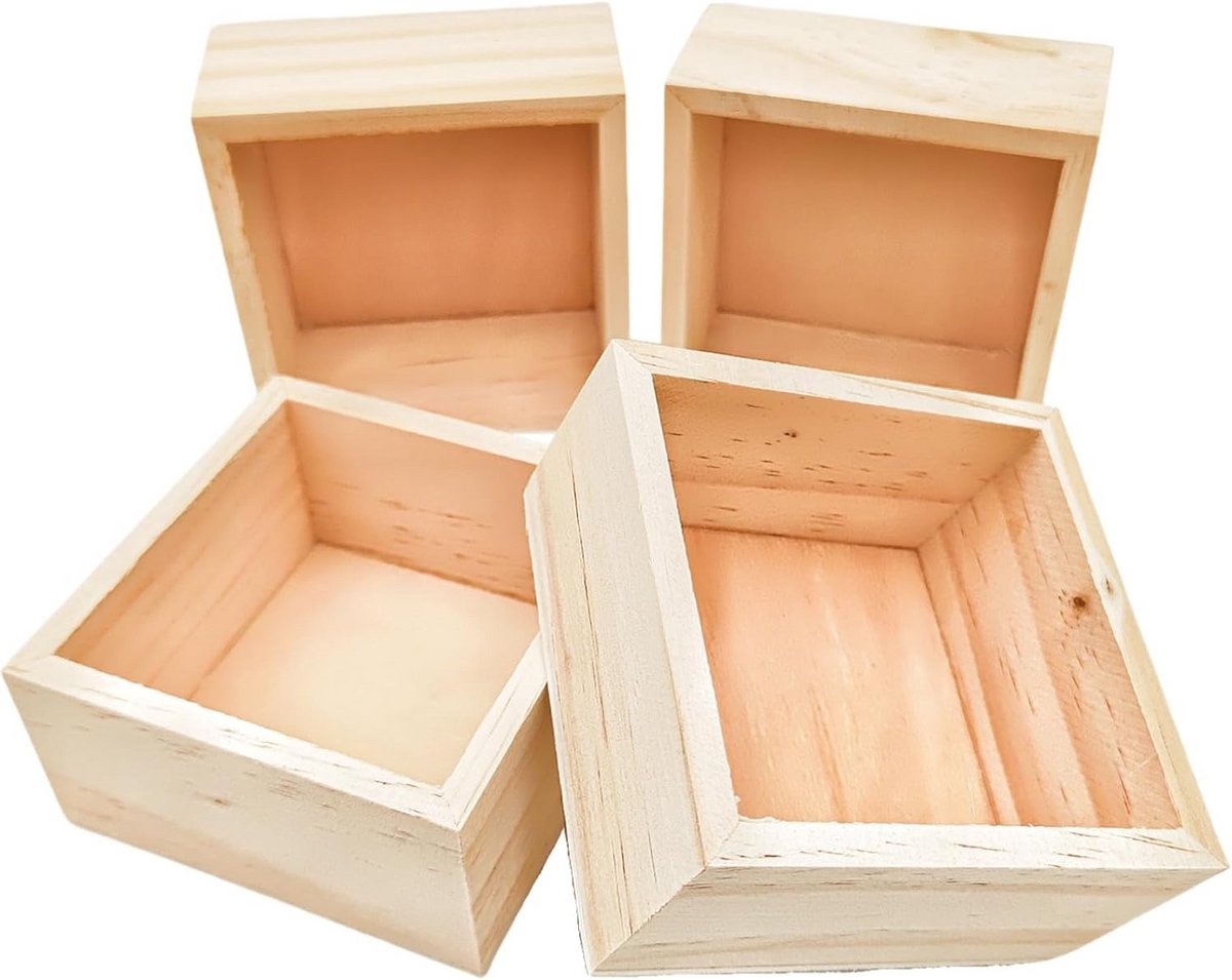 4-pack houten opbergdozen - Kleine vierkante storage boxen voor thuis en decoratie