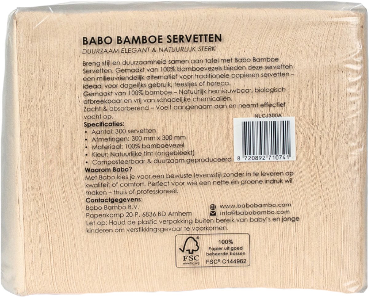 Babo Bamboe Napkins – 300 vellen (300 mm x 300 mm) (300 x 16 = 4800 vellen)