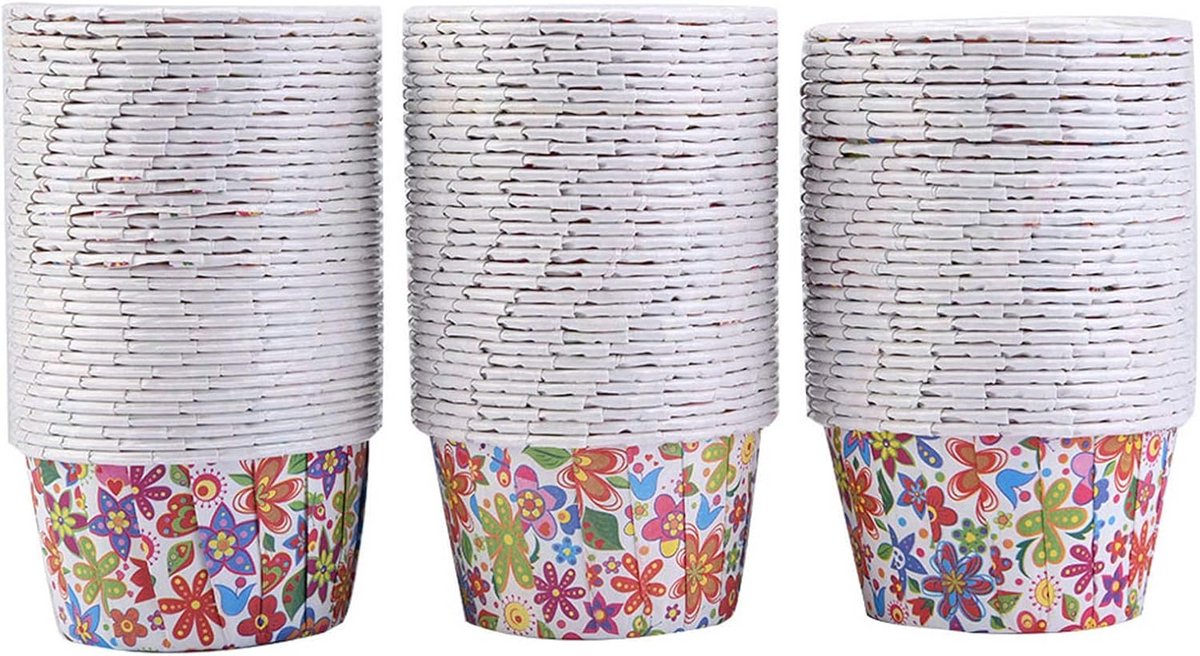 100 Stuks Grote Muffin Cupcake Bakvormpjes Hittebestendig Regenboogpatroon