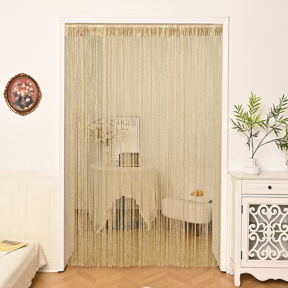 Deurgordijn met kwastjes - Deurgordijn - vliegengordijn - Scheidingsgordijn - Woondecoratie - Geschikt voor deuropeningen - 100*200 cm - Polyester - Champagnekleur