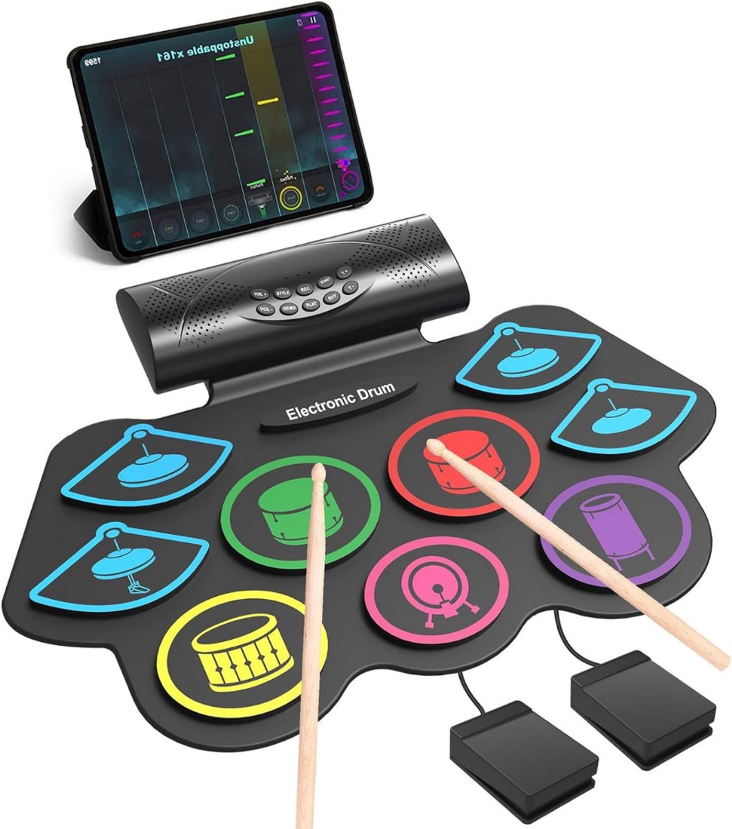 VIN®Elektrisch Drumstel met Drumstokken - Drumstel voor Kinderen of Volwassenen - Drumstel Elektronisch – Drumpad Elektronisch – 9 Drumpads – Met Bluetooth – Zwart